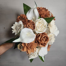 Load image into Gallery viewer, Rose Gold Ivory Rose Calla Lily Sola Wood Bridal Wedding Bouquet Accessories