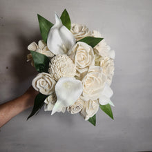 Load image into Gallery viewer, Ivory Rose Calla Lily Sola Wood Bridal Wedding Bouquet Accessories