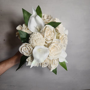 Ivory Rose Calla Lily Sola Wood Bridal Wedding Bouquet Accessories