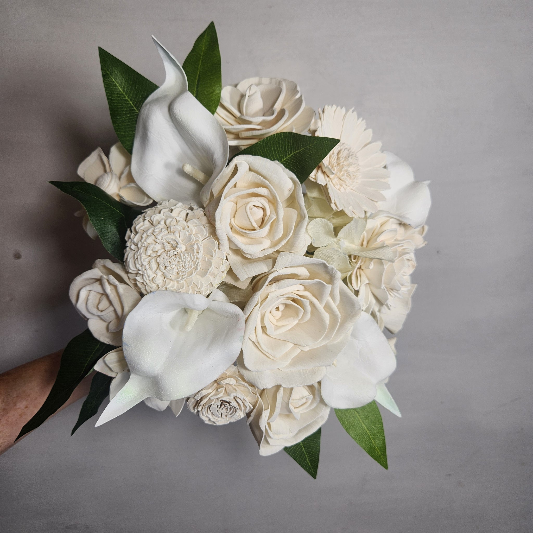 wedding bouquets white roses and lilies Ivory Rose Calla Lily Sola Wood Bridal Wedding Bouquet Accessories – Bridal Wedding Bouquets
