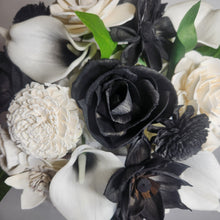 Load image into Gallery viewer, Black White Rose Calla Lily Sola Wood Bridal Wedding Bouquet Accessories