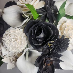 Black White Rose Calla Lily Sola Wood Bridal Wedding Bouquet Accessories