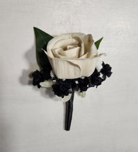 Load image into Gallery viewer, Black White Rose Calla Lily Sola Wood Bridal Wedding Bouquet Accessories