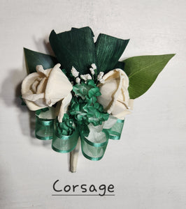 Hunter Green Ivory Rose Calla Lily Sola Wood Bridal Wedding Bouquet Accessories