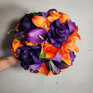 Orange Purple Rose Tiger Lily Bridal Wedding Bouquet Accessories