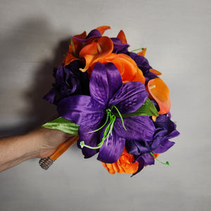 Orange Purple Rose Tiger Lily Bridal Wedding Bouquet Accessories