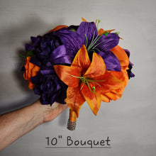 Load image into Gallery viewer, Orange Purple Rose Tiger Lily Bridal Wedding Bouquet Accessories