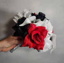 Load image into Gallery viewer, Red Black White Rose Calla Lily Bridal Wedding Bouquet Accessories