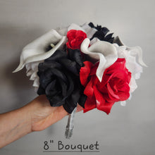 Load image into Gallery viewer, Red Black White Rose Calla Lily Bridal Wedding Bouquet Accessories