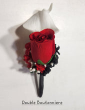 Load image into Gallery viewer, Red Black White Rose Calla Lily Bridal Wedding Bouquet Accessories