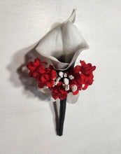 Load image into Gallery viewer, Red Black White Rose Calla Lily Bridal Wedding Bouquet Accessories