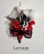 Load image into Gallery viewer, Red Black White Rose Calla Lily Bridal Wedding Bouquet Accessories