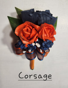 Orange Navy Blue Rose Calla Lily Sola Wood Bridal Wedding Bouquet Accessories