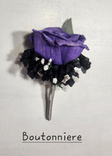 Load image into Gallery viewer, Purple Silver Black Rose Calla Lily Sola Wood Bridal Wedding Bouquet Accessories