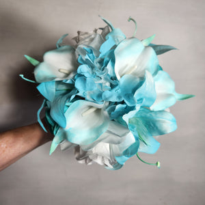 Aqua White Rose Tiger Lily Bridal Wedding Bouquet Accessories