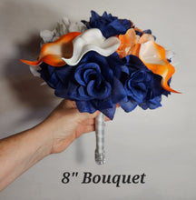 Load image into Gallery viewer, Orange Navy Blue Rose Calla Lily Bridal Wedding Bouquet Accessories