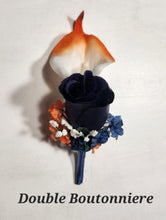 Load image into Gallery viewer, Orange Navy Blue Rose Calla Lily Bridal Wedding Bouquet Accessories