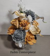 Load image into Gallery viewer, Silver Gold Rose Calla Lily Real Touch Bridal Wedding Bouquet Accessories