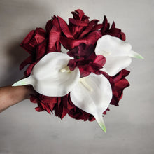 Load image into Gallery viewer, Burgundy Rose Calla Lily Bridal Wedding Bouquet Accessories