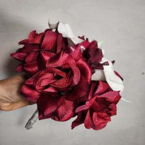 Burgundy Rose Calla Lily Bridal Wedding Bouquet Accessories