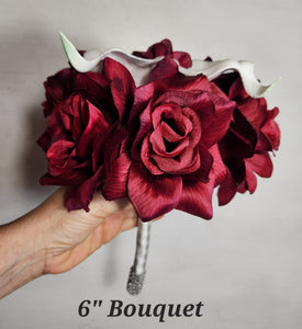 Burgundy Rose Calla Lily Bridal Wedding Bouquet Accessories