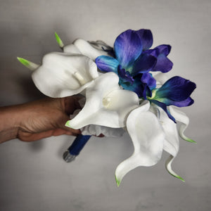 Peacock Ivory Calla Lily Galaxy Orchid Bridal Wedding Bouquet Accessories