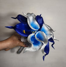 Load image into Gallery viewer, Royal Blue Silver Calla Lily Bridal Wedding Bouquet Accessories