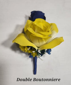 Yellow Royal Blue Rose Calla Lily Bridal Wedding Bouquet Accessories