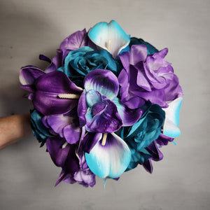 Dusty Purple Teal Rose Orhid Bridal Wedding Bouquet Accessories