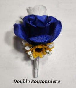 Navy Blue White Rose Sunflower Bridal Wedding Bouquet Accessories