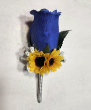 Load image into Gallery viewer, Navy Blue White Rose Sunflower Bridal Wedding Bouquet Accessories