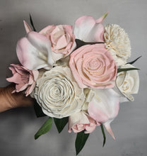 Load image into Gallery viewer, Blush Pink Ivory Rose Calla Lily Sola Bridal Wedding Bouquet Accessories