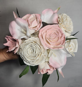 Blush Pink Ivory Rose Calla Lily Sola Bridal Wedding Bouquet Accessories