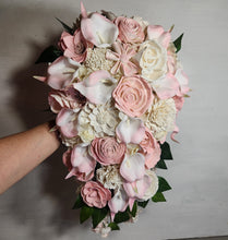 Load image into Gallery viewer, Blush Pink Ivory Rose Calla Lily Sola Bridal Wedding Bouquet Accessories