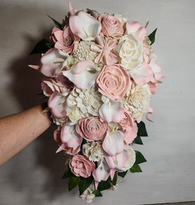 Blush Pink Ivory Rose Calla Lily Sola Bridal Wedding Bouquet Accessories