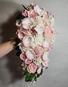 Blush Pink Ivory Rose Calla Lily Sola Bridal Wedding Bouquet Accessories