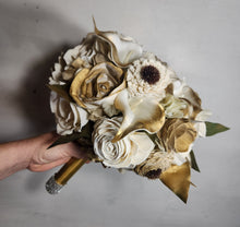 Load image into Gallery viewer, Champagne Gold Ivory Rose Calla Lily Sola Bridal Wedding Bouquet Accessories