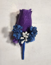 Load image into Gallery viewer, Purple Navy Blue Rose Calla Lily Bridal Wedding Bouquet Accessories