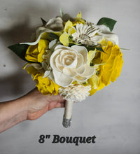 Load image into Gallery viewer, Yellow Ivory Rose Calla Lily Sola Wood Bridal Wedding Bouquet Accessories