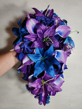 Load image into Gallery viewer, Purple Royal Blue Rose Tiger Lily Bridal Wedding Bouquet Accessories