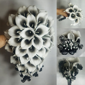 Black White Calla Lily Bridal Wedding Bouquet Accessories