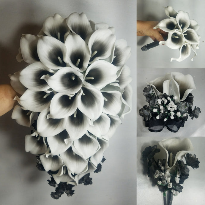 Black White Calla Lily Bridal Wedding Bouquet Accessories