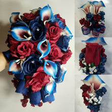 Load image into Gallery viewer, Burgundy Navy Blue Rose Calla Lily Bridal Wedding Bouquet Accessories