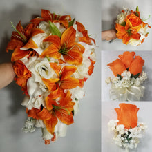 Load image into Gallery viewer, Orange Ivory Rose Tiger Lily Bridal Wedding Bouquet Accessories