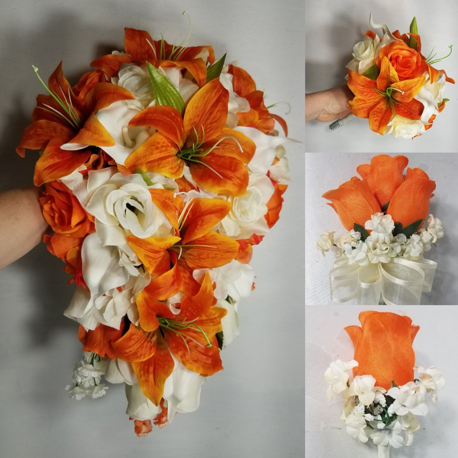 orange lily carnation bouquet white Orange Ivory Rose Tiger Lily Bridal Wedding Bouquet Accessories