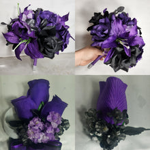 Load image into Gallery viewer, Purple Black Rose Tiger Lily Bridal Wedding Bouquet Accessories