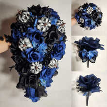 Load image into Gallery viewer, Navy Blue Black Gothic Theme Bridal Wedding Bouquet Accessories