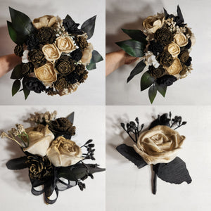 Black Silver Vintage Sola Wood Flower Bridal Wedding Bouquet
