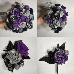 Black Silver Vintage Sola Wood Flower Bridal Wedding Bouquet