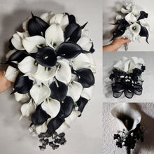 Load image into Gallery viewer, Black Ivory White Calla Lily Bridal Wedding Bouquet Accessories